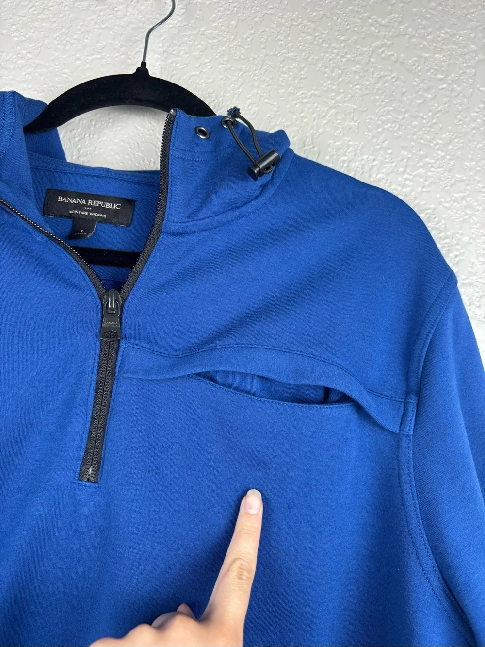 Banana Republic Men Moisture Wicking Quarter Zip Hoodie Royal Blue Large